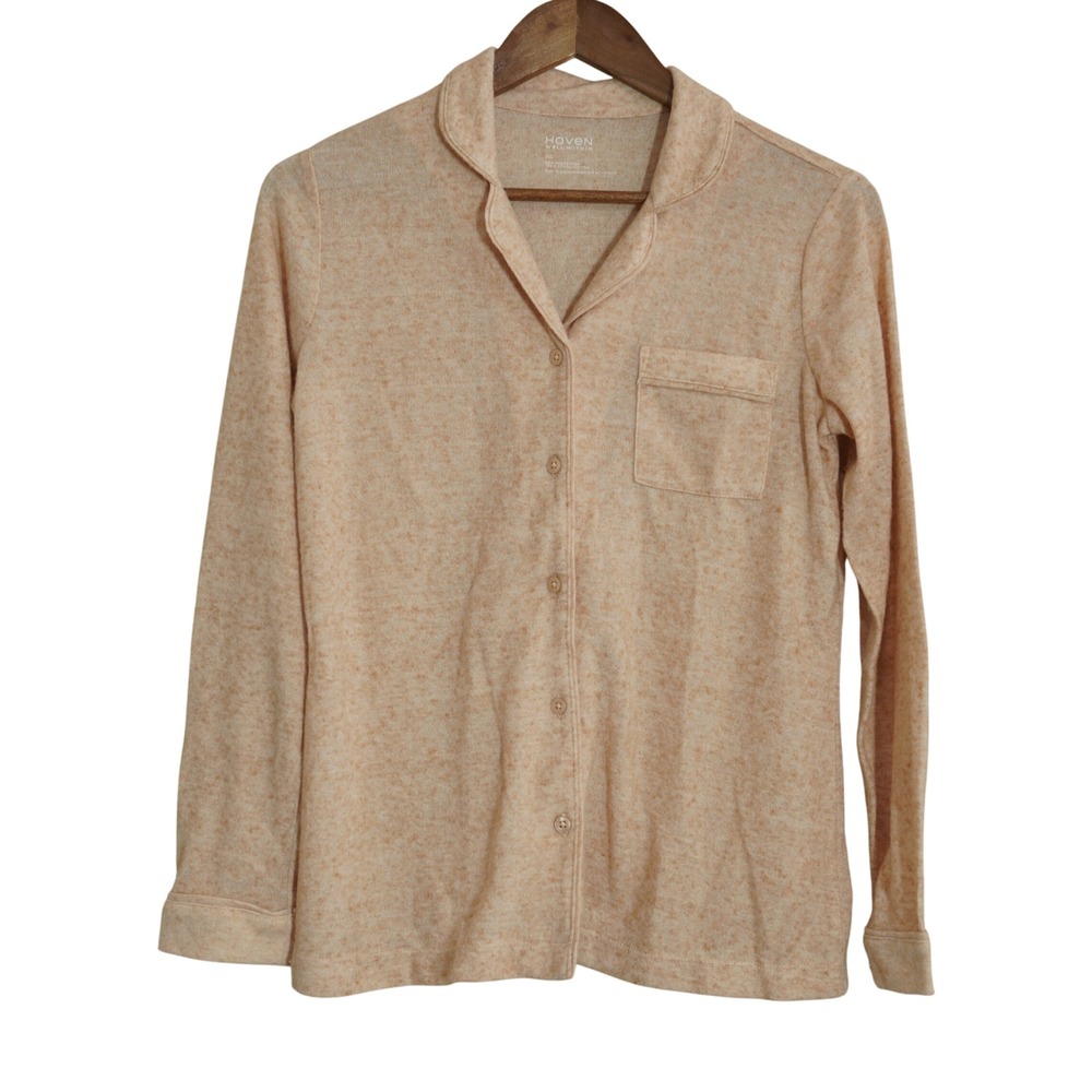 Haven Well Within XS Pajama Top Womens Peach NWT Button Down Long Sleeve Knit